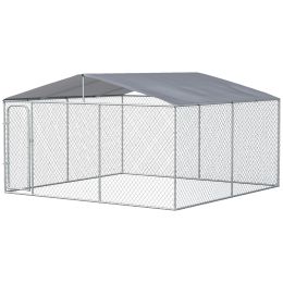 Outdoor Dog Kennel Galvanized Steel Fence with Cover Secure Lock Mesh Sidewalls for Backyard 13' x 13' x 7.5'