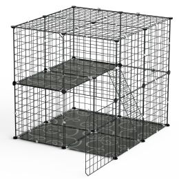 2Tier Cat Cage Playpen Indoor Pet Enclosures Kitten Kennel House Detachable Cat Crate with Climbing Ladder 2 Doors for 1-2 Cats for Ferret Squirr