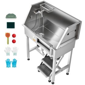 34" Dog Washing Station, Stainless Steel Pet Grooming Tub Bathtub, Professional Dog Wash Sink with Shower, Faucet, Soap Holder