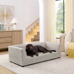 Comfortable Oversized Pet Sofa for Medium/Large Dogs - Modern Rectangular Design with Backrest, Armrests & Soft Cushion -Beige(56.5"*26"*17")
