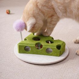 Cat Puzzle Toy With Ball And Spring-loaded Wand Felt Indoor Cat Toy Box Suction Cup Base Treat Puzzle Helps Cats Play Independently And Improves (Option: Green)