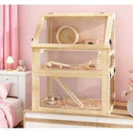 3 Tier Wooden Hamster Cage (Option: Natural Wood)