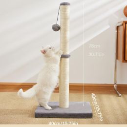 Durable Sisal Rope With Hanging Ball Toy Cat Scratching Post Indoor Space Saving Stable Base Promote Cat Claw Health And Fun Exercise (Option: Gray)