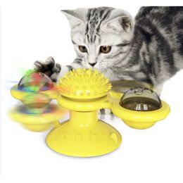 Cat Entertainment Set- Interactive Rotating Disk, Feather Teasers, Tumbler, Windmill Toy - Keeps Cats Active & Engaged (Option: Yellow)