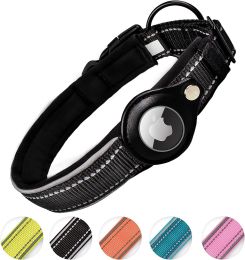 Reflective AirTag Dog Collar; ivienx Apple Air Tag Heavy Duty Dog Collar [Wide] Padded Pet Collar with AirTag Case Holder Accessories for Small M (Color: Orange, size: M (Neck 15-18"))