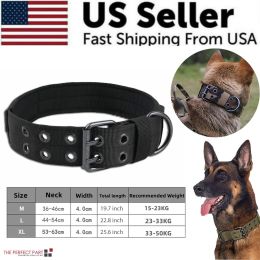2" Wide Tactical Heavy Duty Nylon Large Dog Collar K9 Military With Metal Buckle (Color: Black, size: L - Neck 18.9" ~ 22.8")
