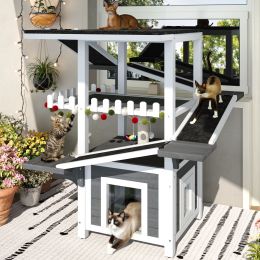 4 Tiers Outdoor Cat House Weatherproof Cat Tree Tower with Waterproof Roof and 2 Doors , Feral Cat Shelter Outside Enclosure (title: default title)