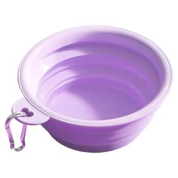 Macaron Color Portable Foldable Travel Bowl for Cats Dogs Lightweight Space-Saving Pet Feeding Drinking Outdoor Use 350ml (Color: Purple)